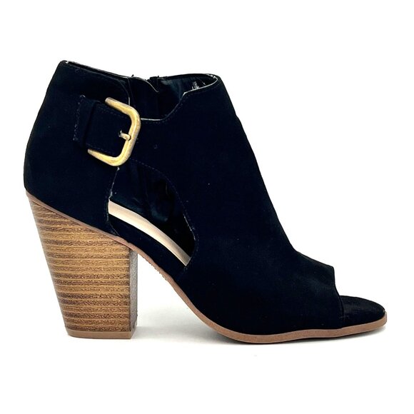 Fergalicious By Fergie Revenge Black Peep-Toe Block Heels Womens 8.5M Zippered - Picture 11 of 16